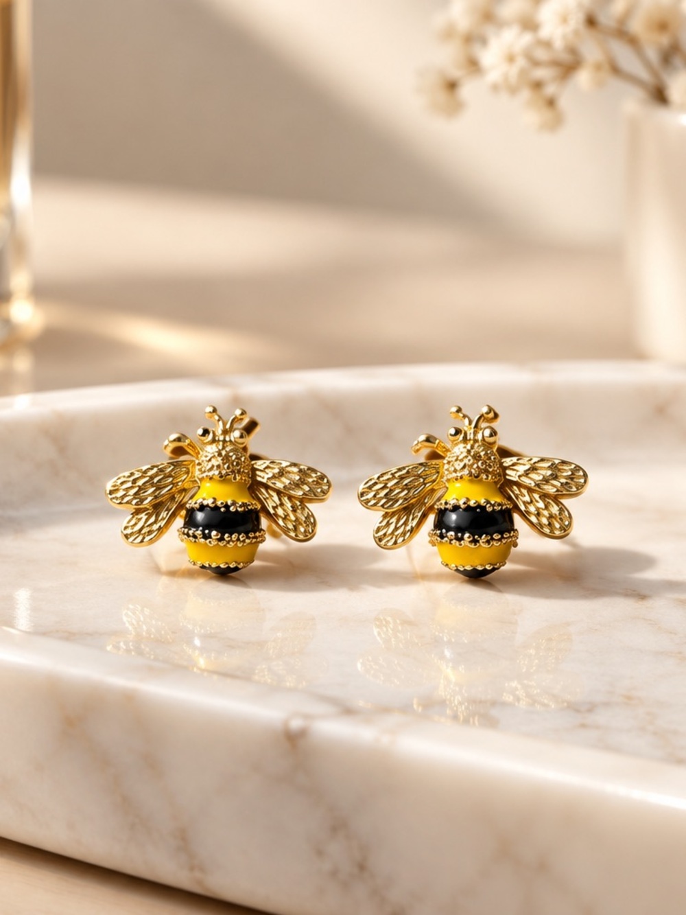 Vintage 90s RAZZ Heavy Gold Bumble Bee Stud Earrings | Deadstock Never Worn